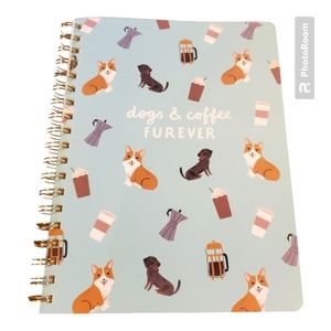 Fringe Studio Blue Dogs & Coffee Forever Faux Leather Spiral Journal Notebook